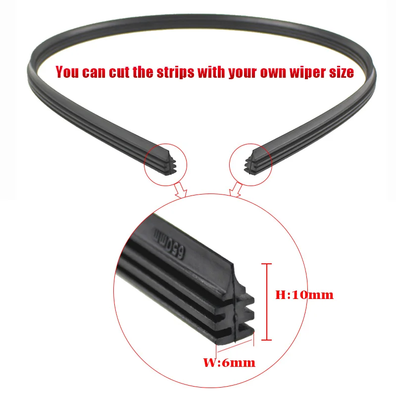 2pcs Universal Auto Vehicle Insert Rubber Strip Refill For Frameless Wiper 6mm 12\