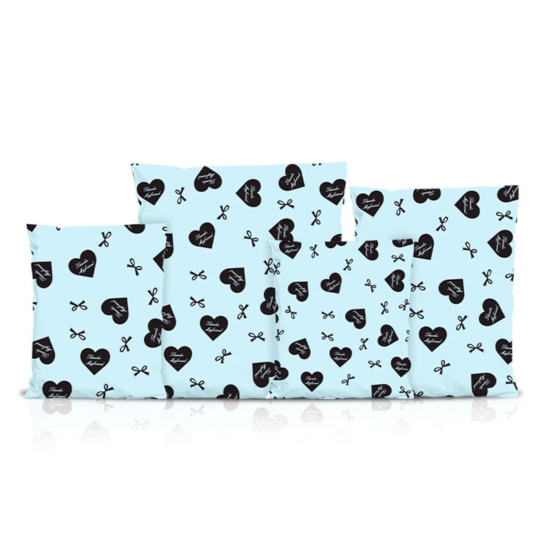 10x13inch Small Shipping Bag Blue Heart Printed Express Bags Disposable Poly Mailers Clothes Packing Courier Envelope Bag 50Pcs