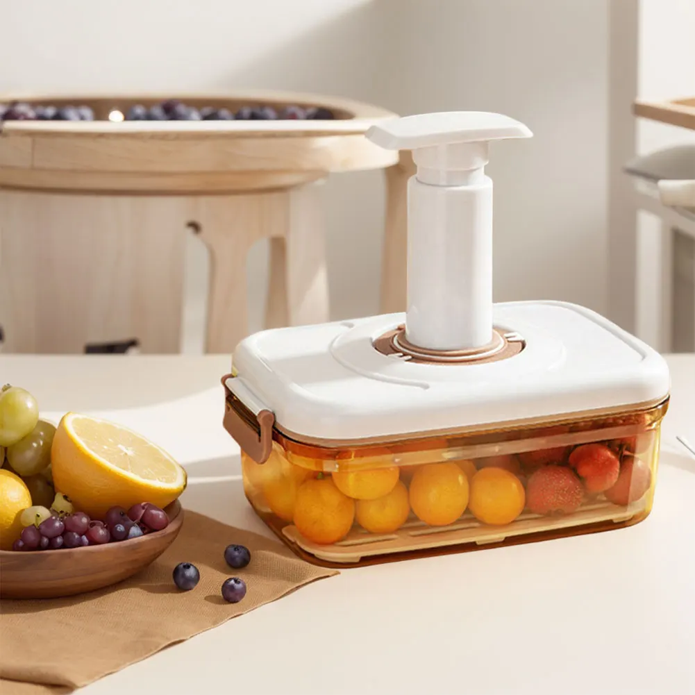 Vacuum Food Storage Container with Vacuum Pump Refrigerator Food Preservation Box with Removable Drain Plate Kitchen Storage Box