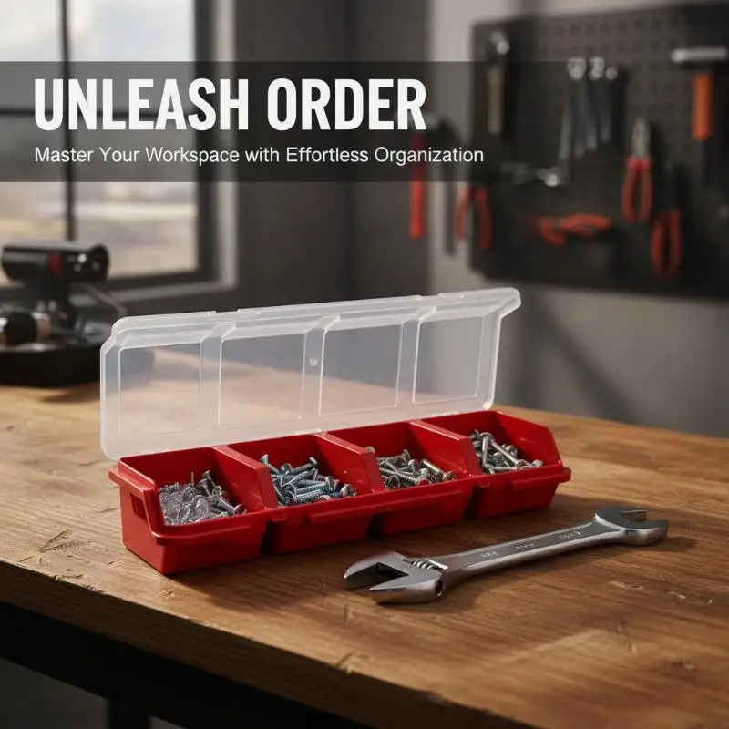 Plastic Screw Organizer Box With 4 Compartments Portable Tool Parts Storage Bin With Lid For Hardware Small Parts Display