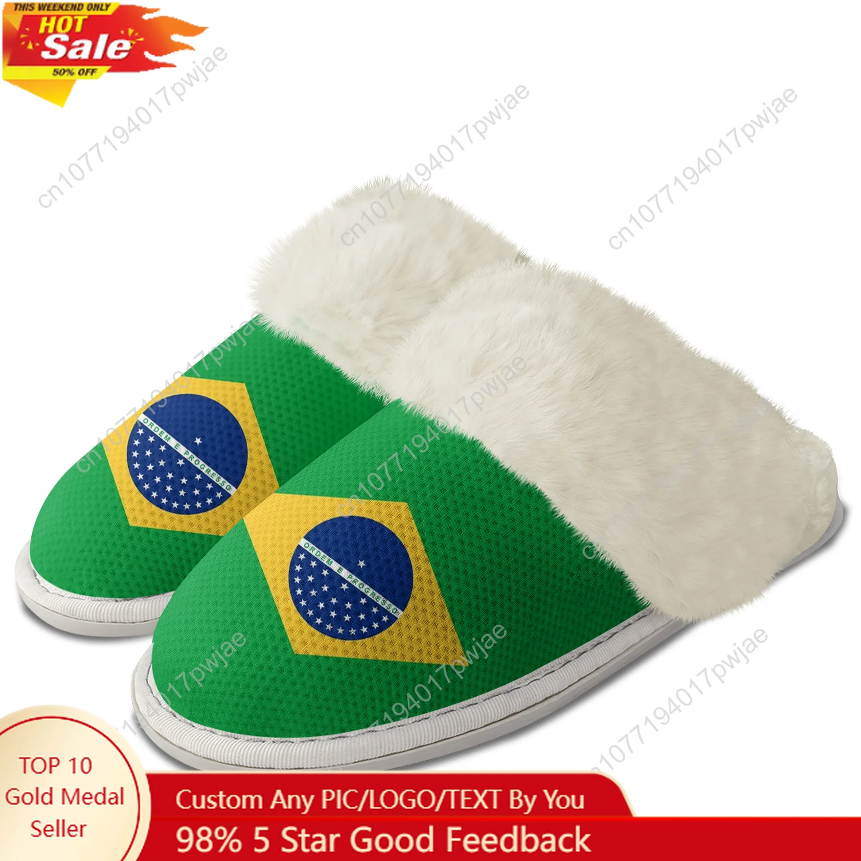 

Brazilian flag print Plush Slippers Keep Warm Shoes Men Women Retro Cosplay Breathable Home Cotton Thermal Lightweight Slipper