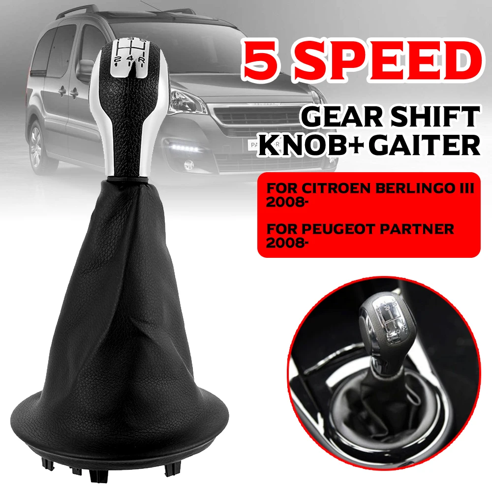 Car Gear Shift Knob Lever Shifter Stick Gaiter Boot Cover PU Leather For Citroen Berlingo III MK3 For Peugeot Partner 2008-on