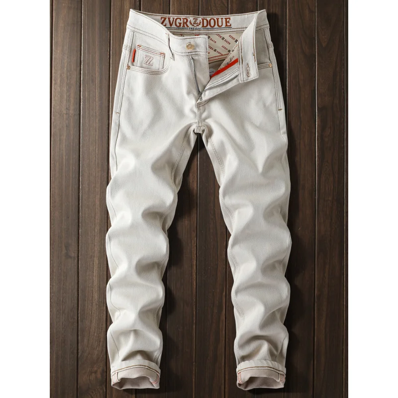 2025New Milky White Jeans Men's Autumn High-End Design Trendy Casual All-Matching Stretch Pencil Pants Trousers