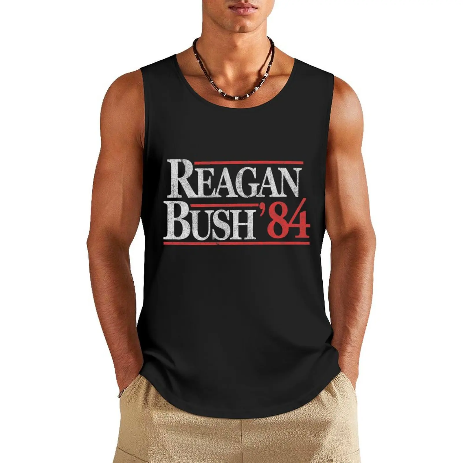Vintage Reagan Bush 1984 T-Shirt Tank Top t shirt vests for men Men's summer vest