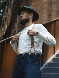 Rugged Bronson Heavyweight 350g Men's Long Sleeve Henry Collar T-Shirt Thickened Pure Color Base Layer Shirt Casual Style