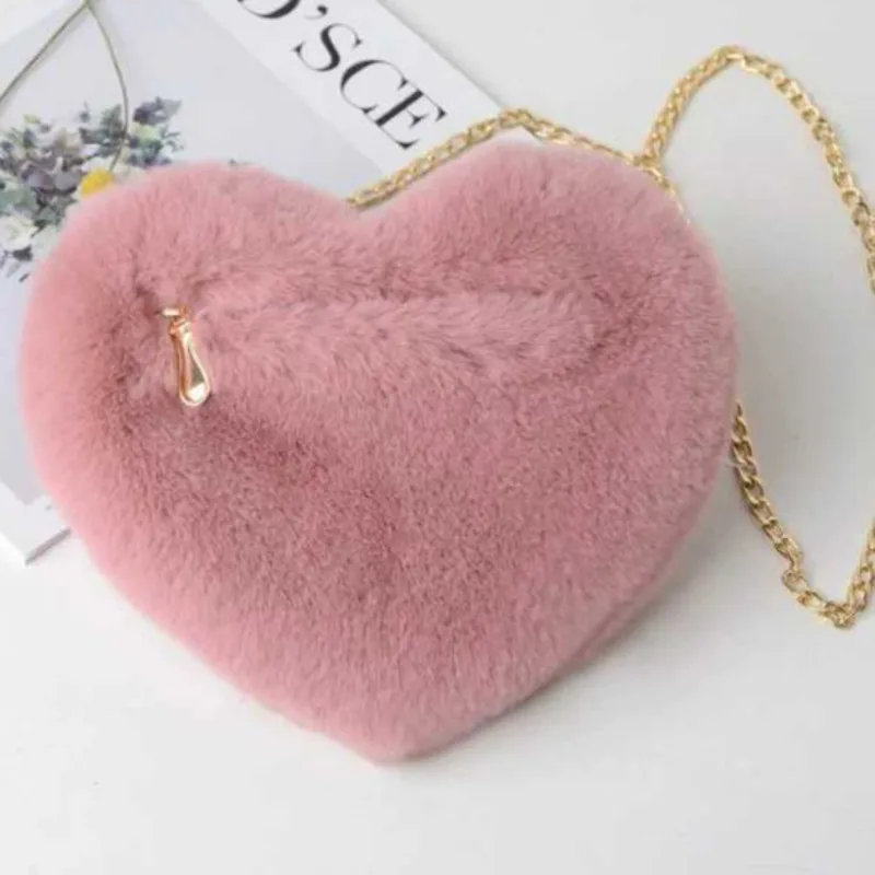 Bolso de hombro de felpa con cadena pequeña para mujer, bolso informal de amor en forma de corazón de melocotón, mensajero versátil de alta calidad, Luxurycrossbody