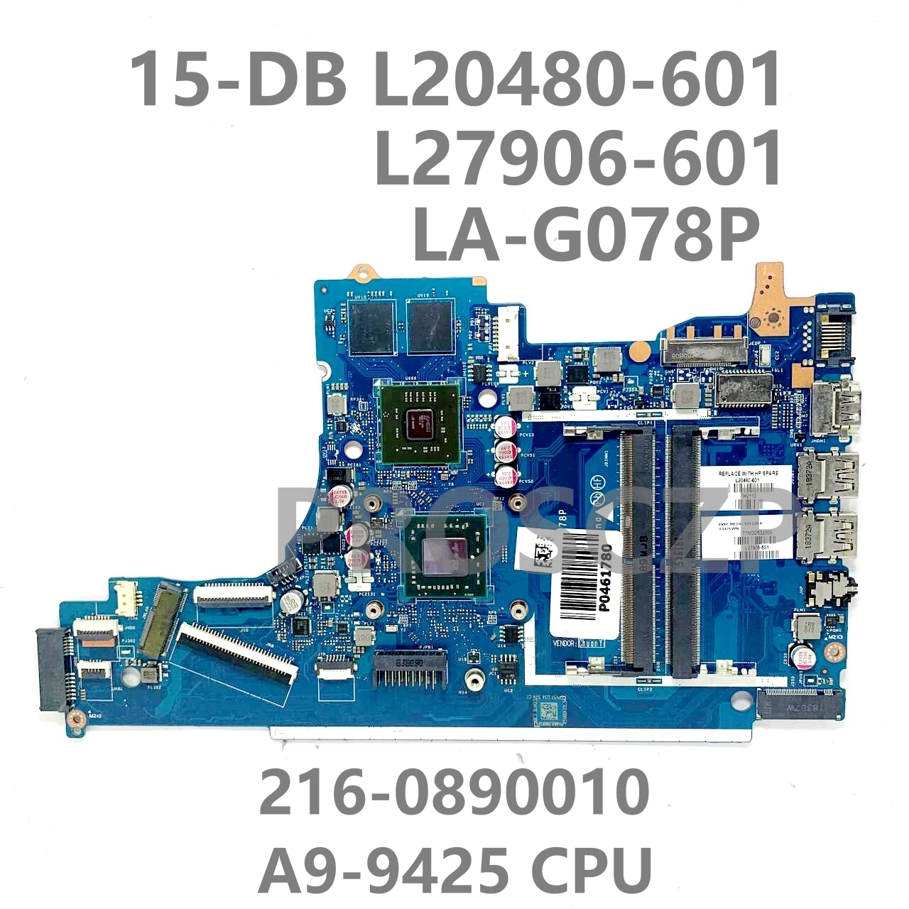 Imagem -05 - Laptop Motherboard para hp 15-db L20477601 L20478-601 L20480-601 L20481-601 L46513-601 La-g078p a6 a9 Cpu gm pm 100 Testado