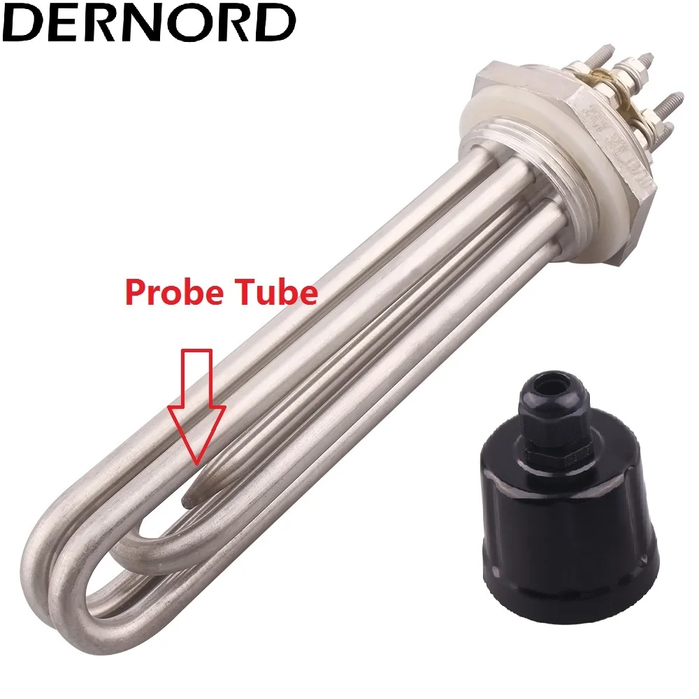 DERNORD Water Heater with Probe Tube 220v/380v 3KW DN32 / 42MM Thread SUS304 Heating Resistance Immersion Heater Element