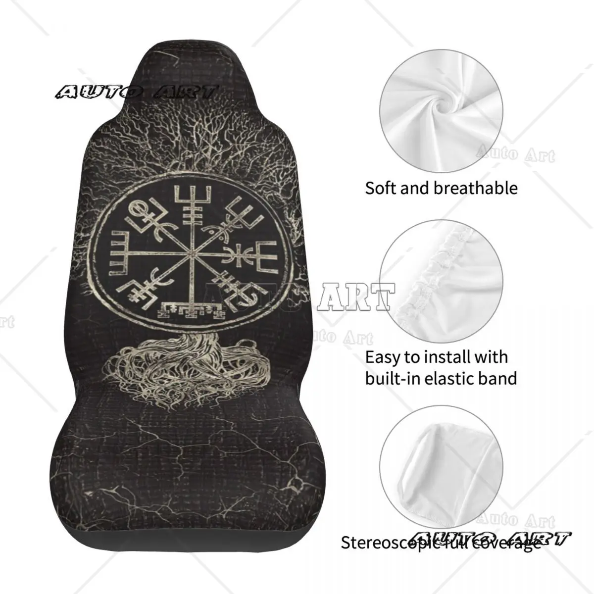 Vegvisir i drzewo życia Yggdrasil Pokrowiec na fotel samochodowy Niestandardowy nadruk Uniwersalny przedni ochraniacz Akcesoria Zestaw poduszek — zdjęcie 7