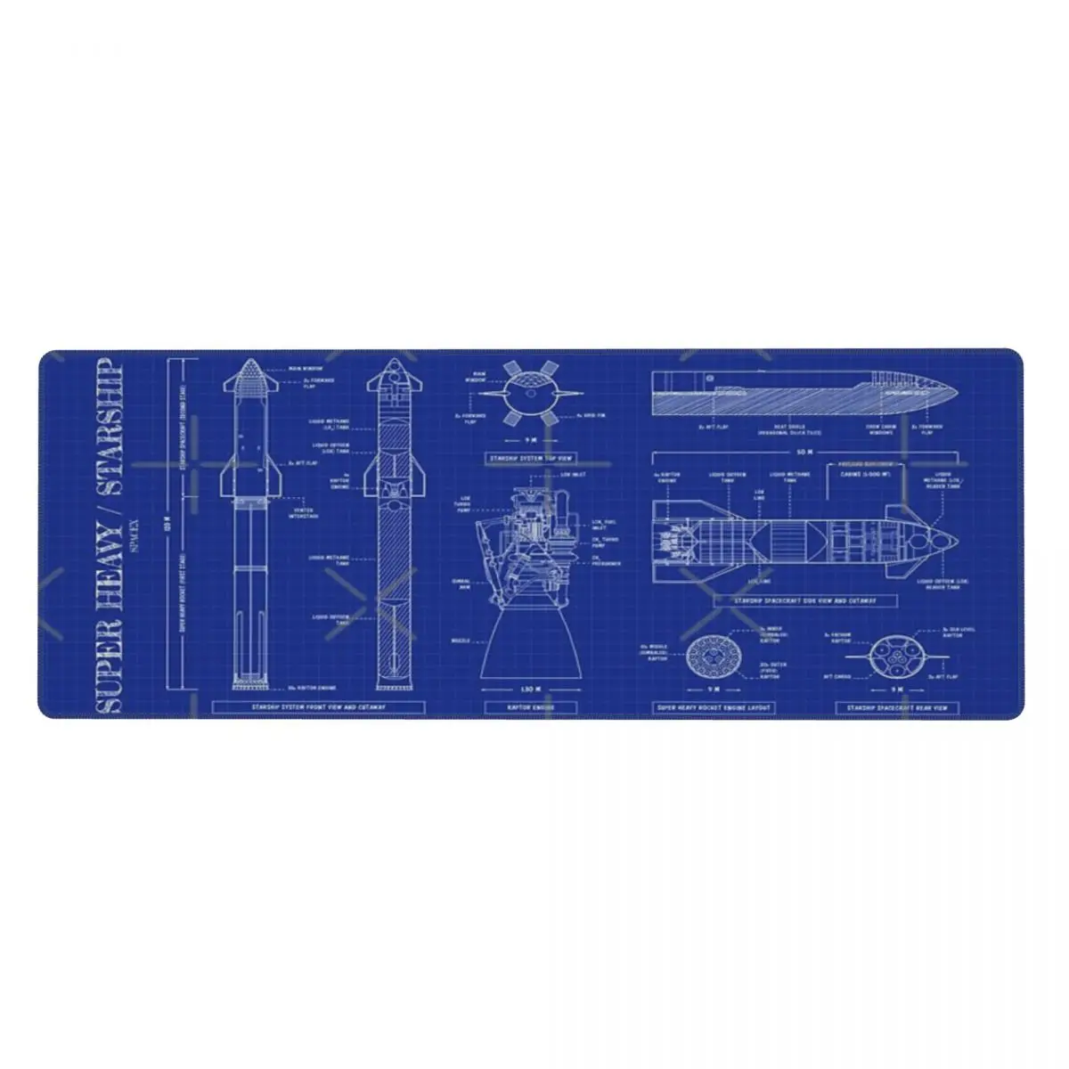 SpaceX Super Heavy Starship (Vertical Blueprint) Rubber Keyboard Pads