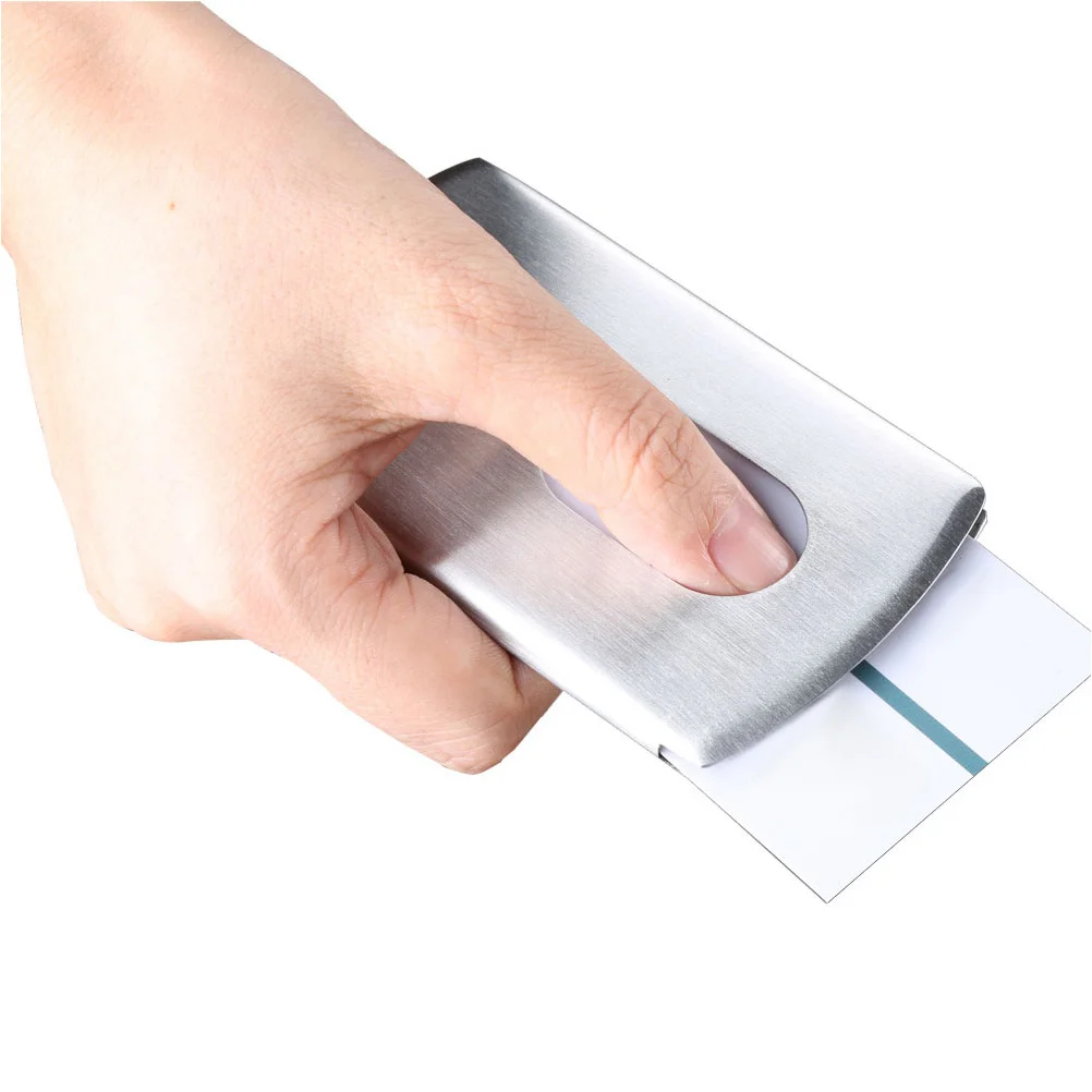 1pc Metal Business Card Holder Silver Portable Name Case Organizer For Credit Gift Cards Name Cards Storage Sleek Design Table