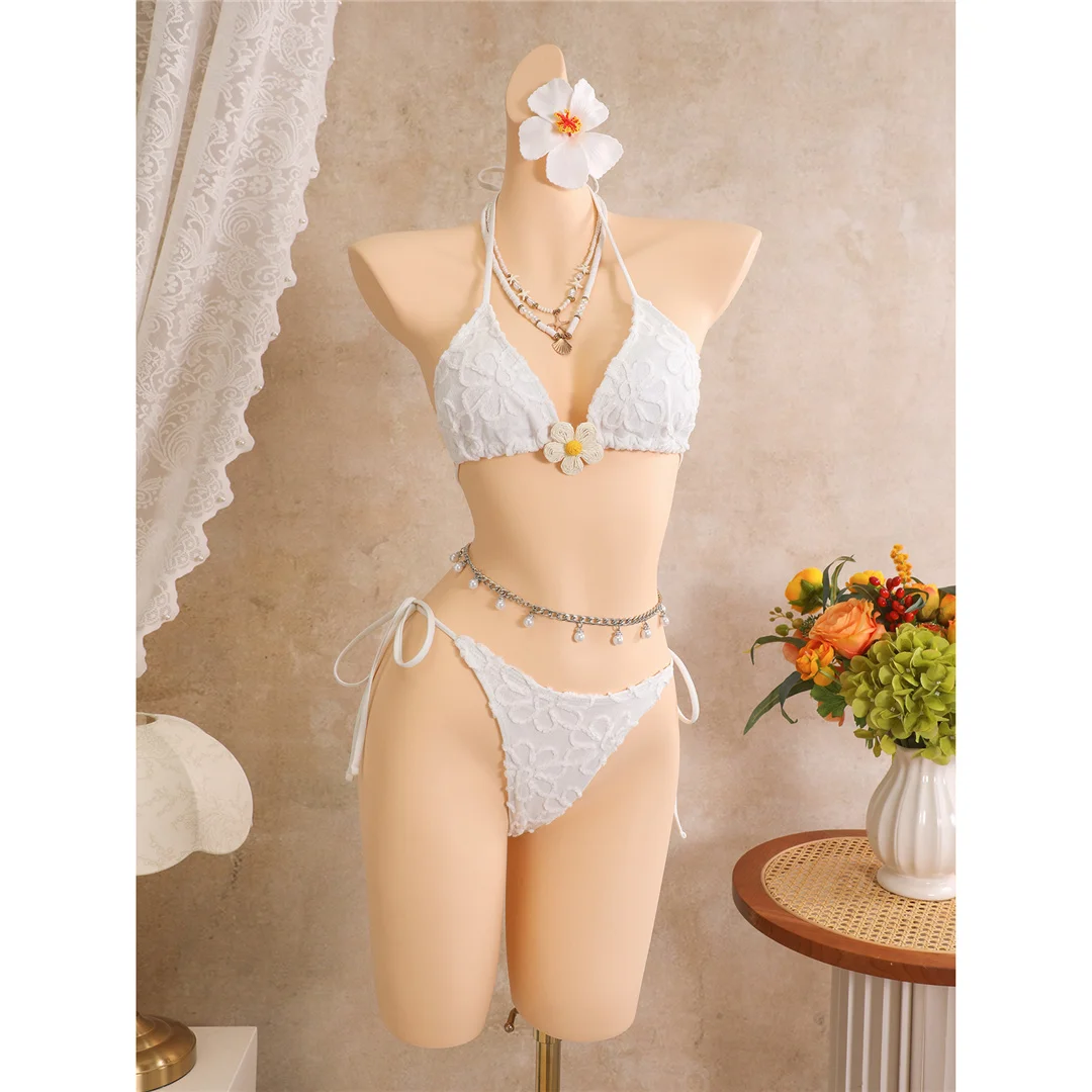 Mit Rock, Blumenmuster, Neckholder-Bikini, Damen-Badebekleidung, dreiteiliges Bikini-Set, Badeanzug, Badebekleidung, Schwimmkleidung V8322 – Detail 19