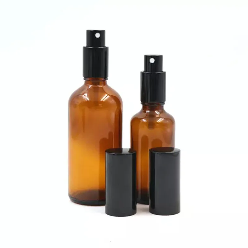 5ml 10ml 15ml 20ml 30ml 50ml 100ml Cosmetic Amber Glass Bottles Empty Mist Spray Pump Bottles for Essential Oils Perfume Alcohol