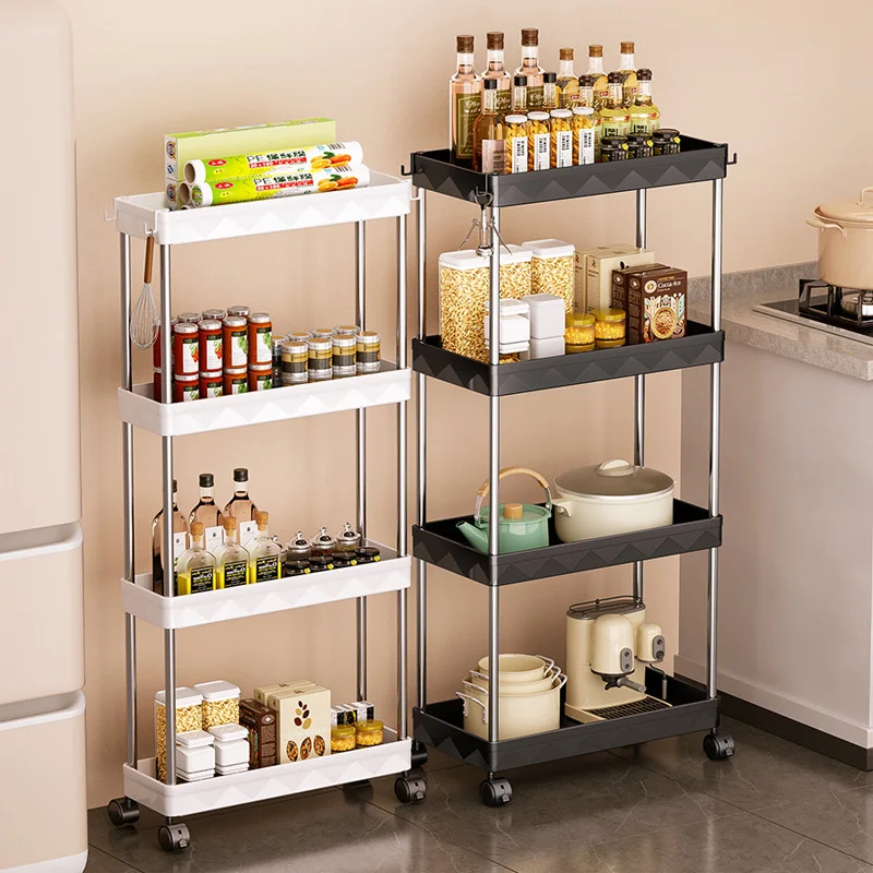 

Multi-Layer Trolley Rack 3/4/5 Tier Rolling Utility Cart Storage Shelf Kitchen Bedroom Storage Rack Slim Slide Organizer Shelf