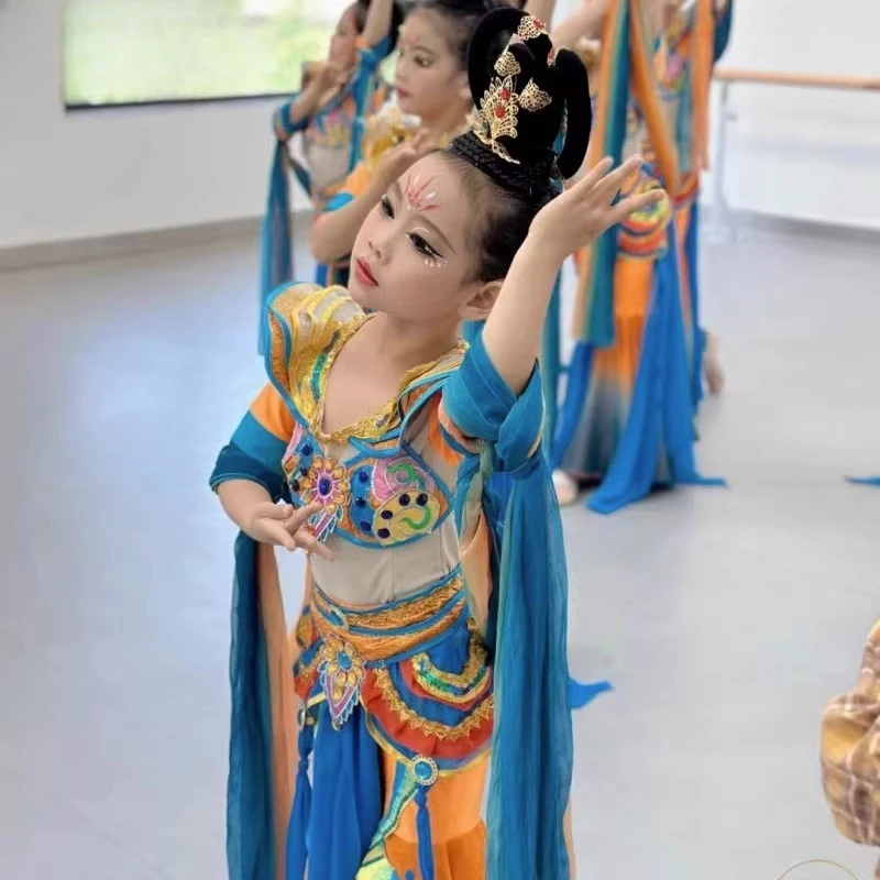 Dunhuang disfraz de baile nacional para niñas, ropa de actuación, Danza Clásica en grupo