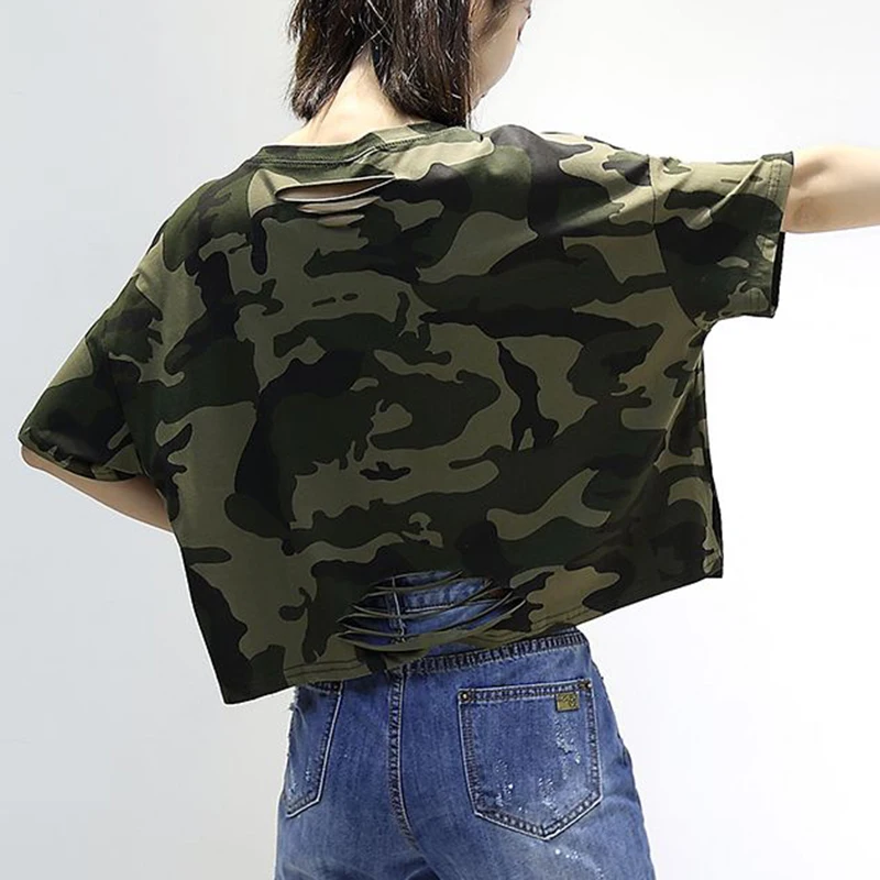 Women's summer new camouflage printed T-shirt women's camouflage base t-shirt  blusas mujer de moda 2024