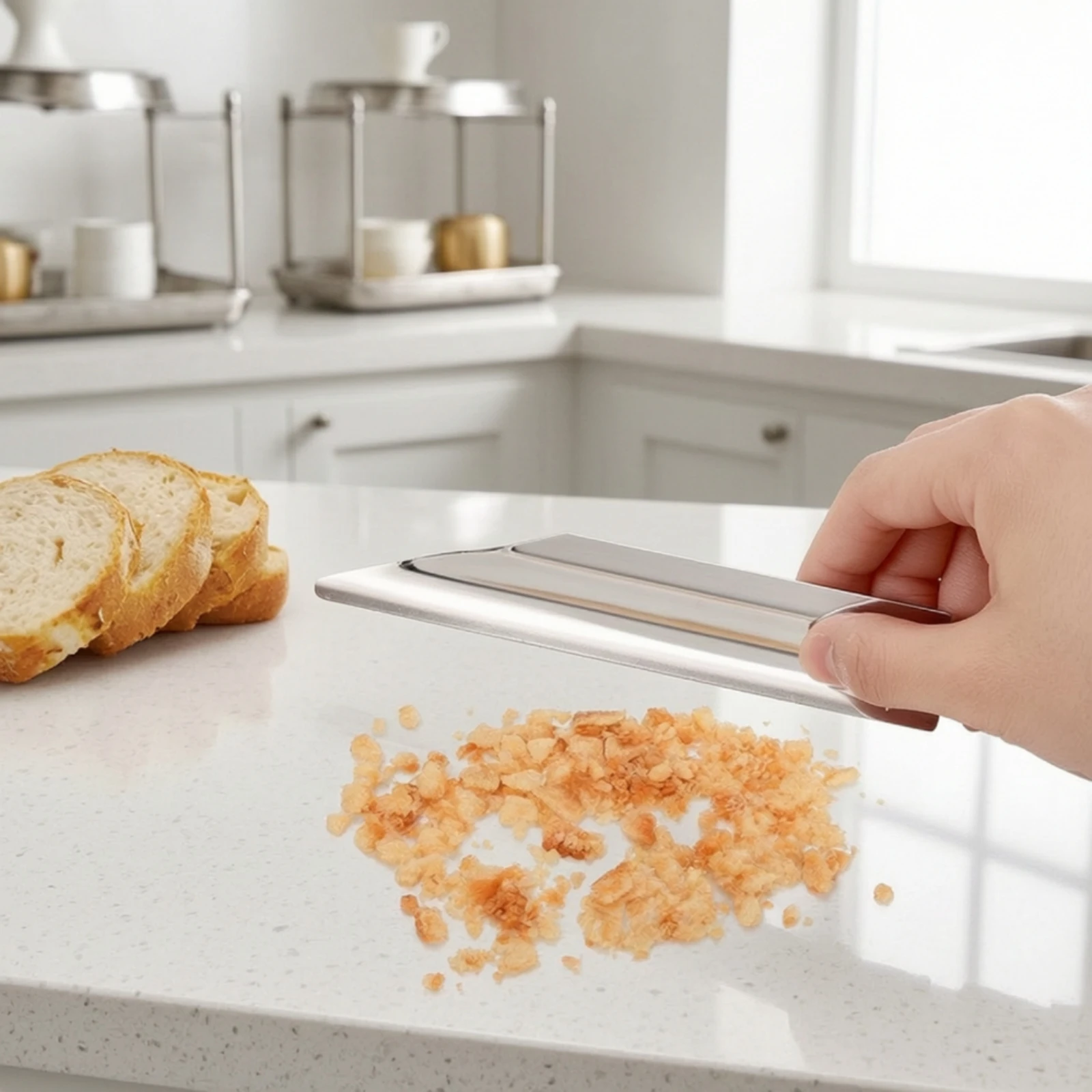 2 Pieces 304 Stainless Steel Bread Crumb Scraper Scratch-Resistant Table Crumber with Pocket Clip Bread Crumber Cleaner