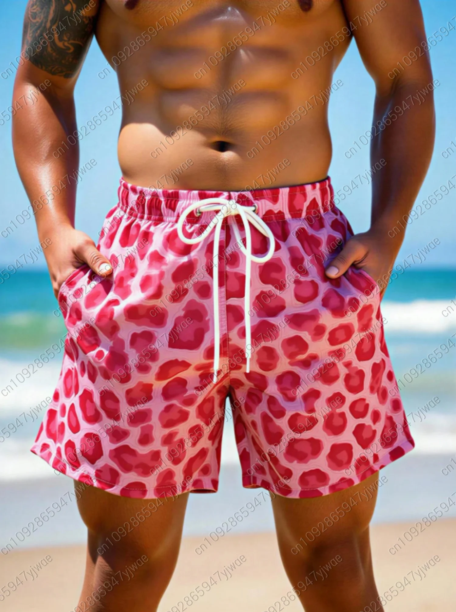 2026 Summer Men beach Board Shorts  floral Leopard  Swim Trunks Drawstring Elastic Quick Dry Hawaiian Beach Shorts men clothin