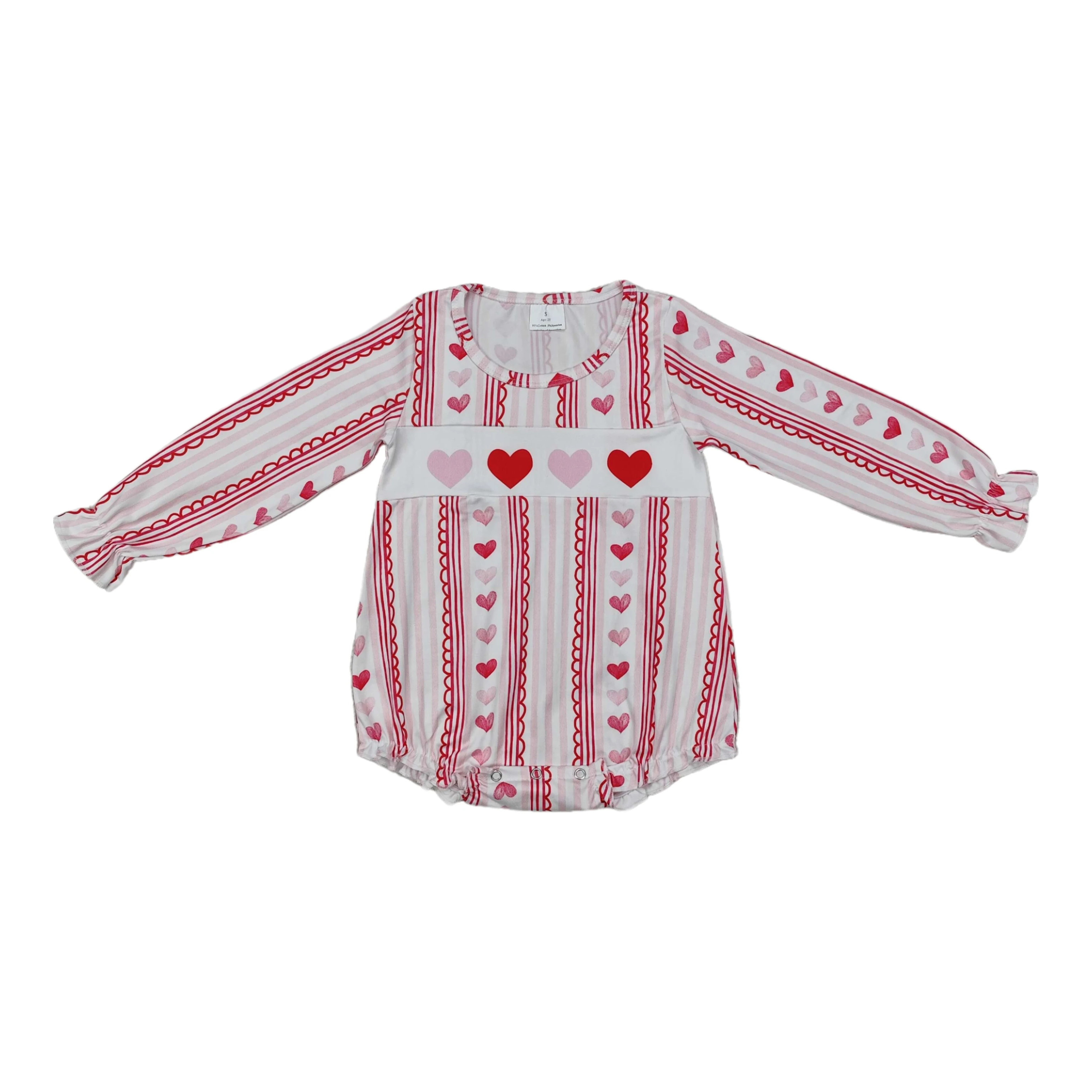 

Wholesale Baby Girl Valentine's Day Bubble Kids Holiday Long Sleeves Romper Children Toddler Newborn Hearts Jumpsuit Clothes