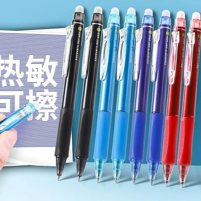 8 Color Retractable Erasable Pen Large Capacity Ink 0.5mm Push Automatic Gel Pen Painting Design Washable Handle Writing School