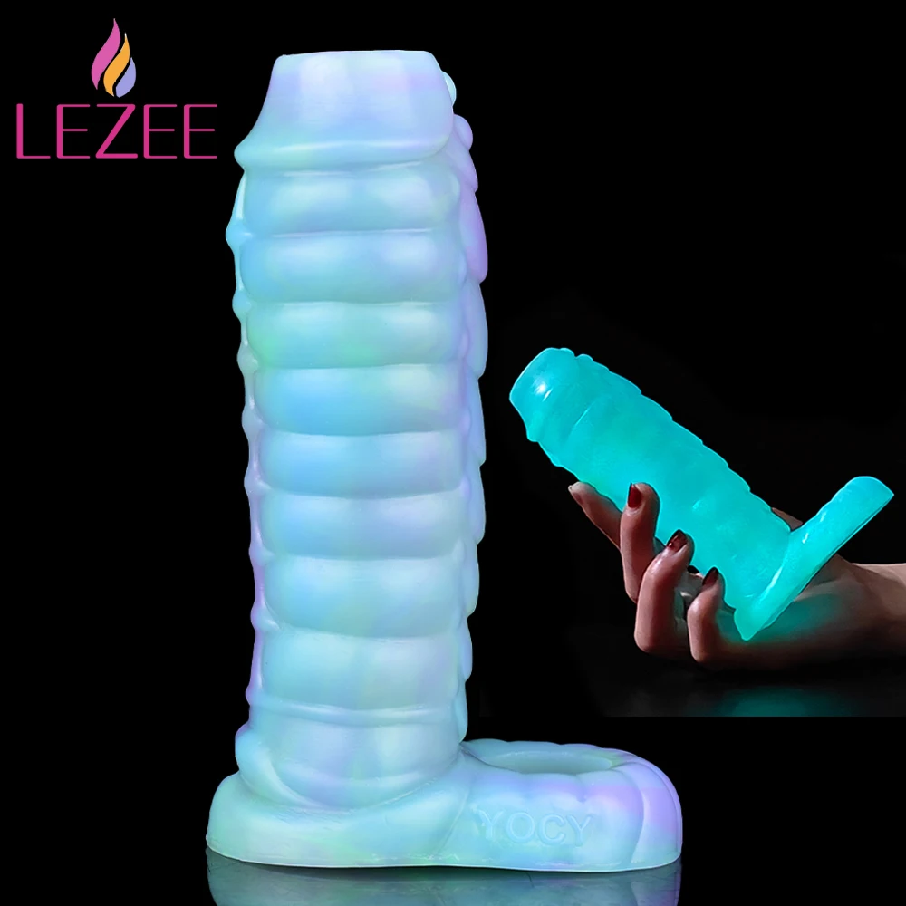 

LEZEE Luminous Dragon Penis Sleeve Cock Sheath Male Dick Enlargement Silicone Lock Ring Lotus Color Sex Toys For Men Couples