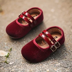 Baby's Fashionable Red Breathable Single Shoe Kid's New Beige Flats Princess Leather Shoes Suede Anti Slip Soft Soled Shoes