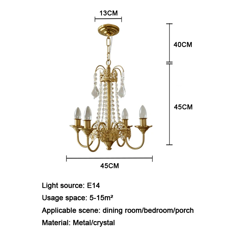 

French Crystal Chandelier Hanging Copper Lighting Luxury Pendant Chandeliers In Bedroom Hallway Vintage Staircase Lamp