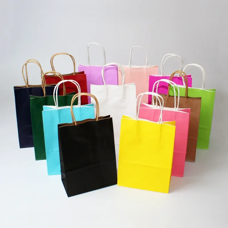 10/30/50pcs DIY Multifunction soft color paper bag with handles Festival gift bag shopping bags kraft paper packing bag