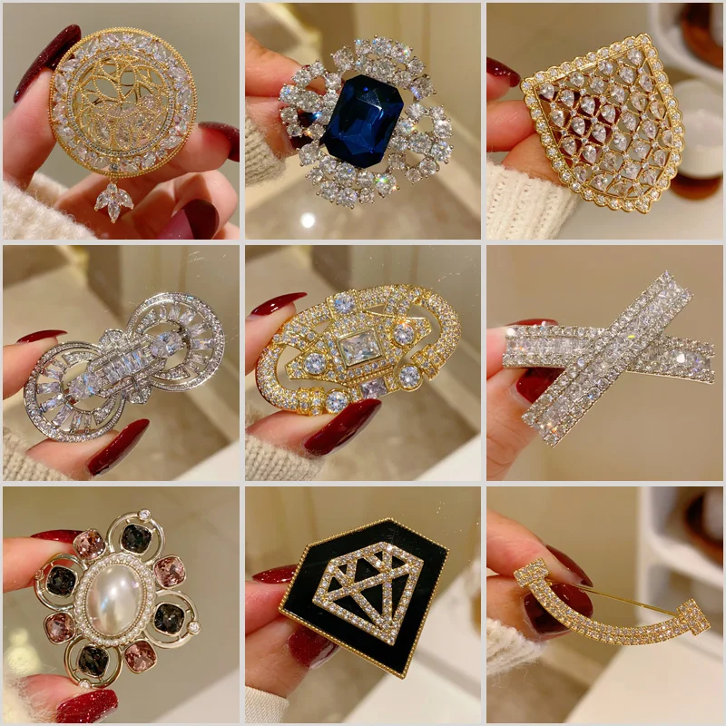 

French Elegant Retro Lace Disc Cubic Zirconia Brooches for Women Men Gifts Irregular Geometric Badge Corsage Accessories Pin