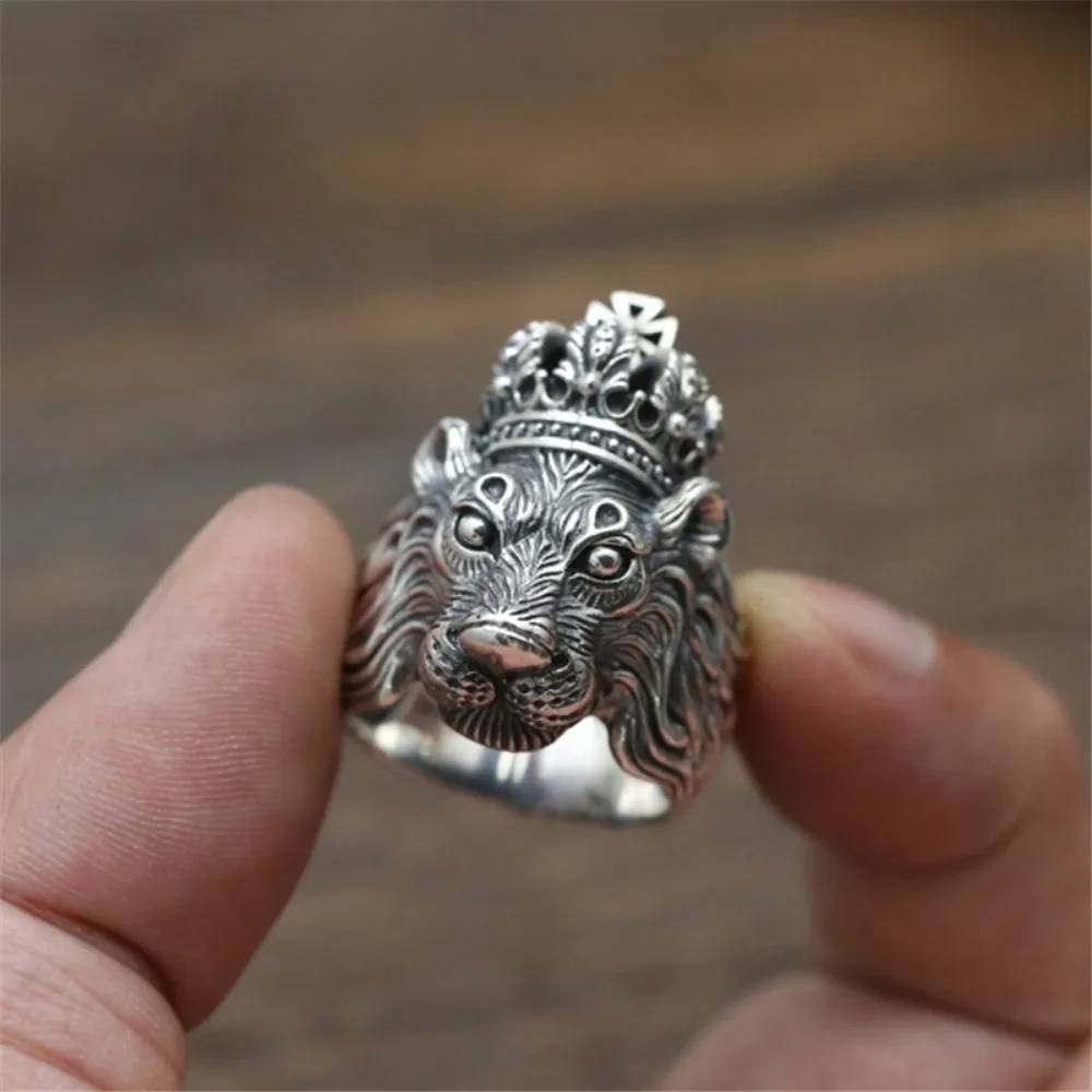 European and American Fashion Personality Domineering Lion Crown Ring Men\'s Versatile Retro Creative Hip-Hop Punk Jewelry Trend