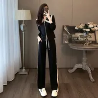 Fashionable Casual Sportswear Set Autumn Korean Style Wide Leg Pants Sweatshirt Two Piece High Fashion Trendy Outfit #892