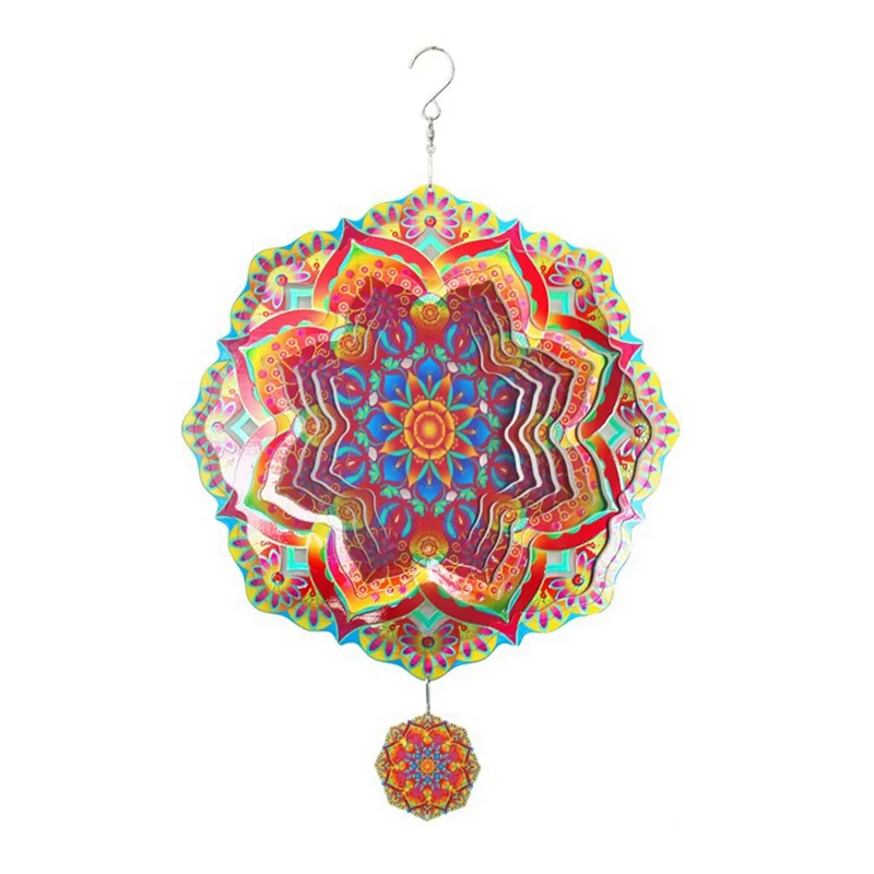 

Mandala Wind Spinner Metal 3D Rotating Windchimes Luxury Art Garden Hanging Outdoor Decoration