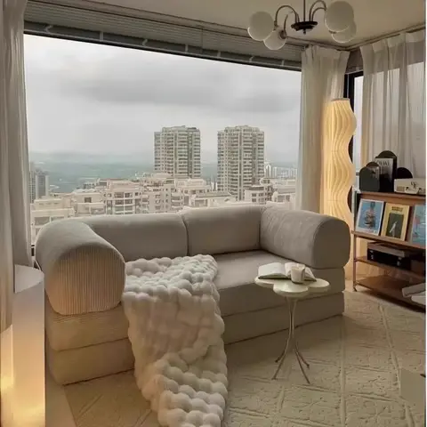 Mid-Century Vintage American Fabric Sofa Bed Small Living Room Comfortable Removable Washable Modular Lazy Durable Space Saving