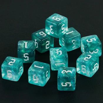 Conjunto de dados com glitter de 6 lados, 10 peças D6, dados poliédricos de cores mistas para jogos de tabuleiro RPG D&D