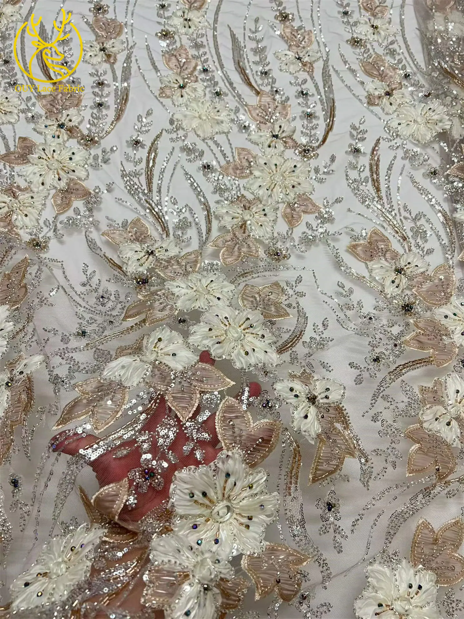 2026 Luxuriöser französischer Tüll-Mesh-Pailletten-Spitzenstoff, hochwertiger Kaffeebrauner afrikanischer 3D-Spitzenstoff für nigerianische Hochzeits- und Partykleider – Detail 21