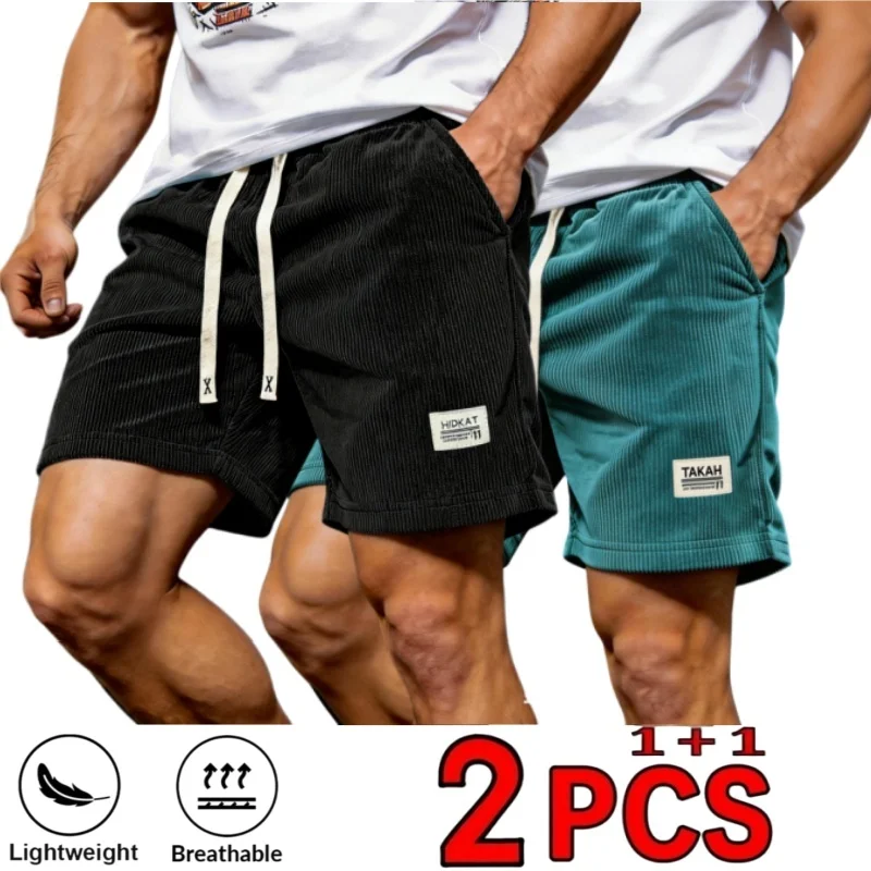 

2Pack Men Corduroy Shorts Multi-occasion Sports Casual Beach Pants Lightweight Loose Fit Ideal Holiday Gift For Sports & Leisure