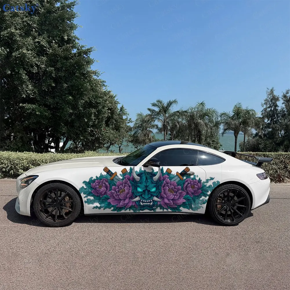 2pcs Samurai And Flower, Durable, Fade-resistant, Enhance Vehicle Aesthetics With Bold Artistic Design Car Vinyl Wraps
