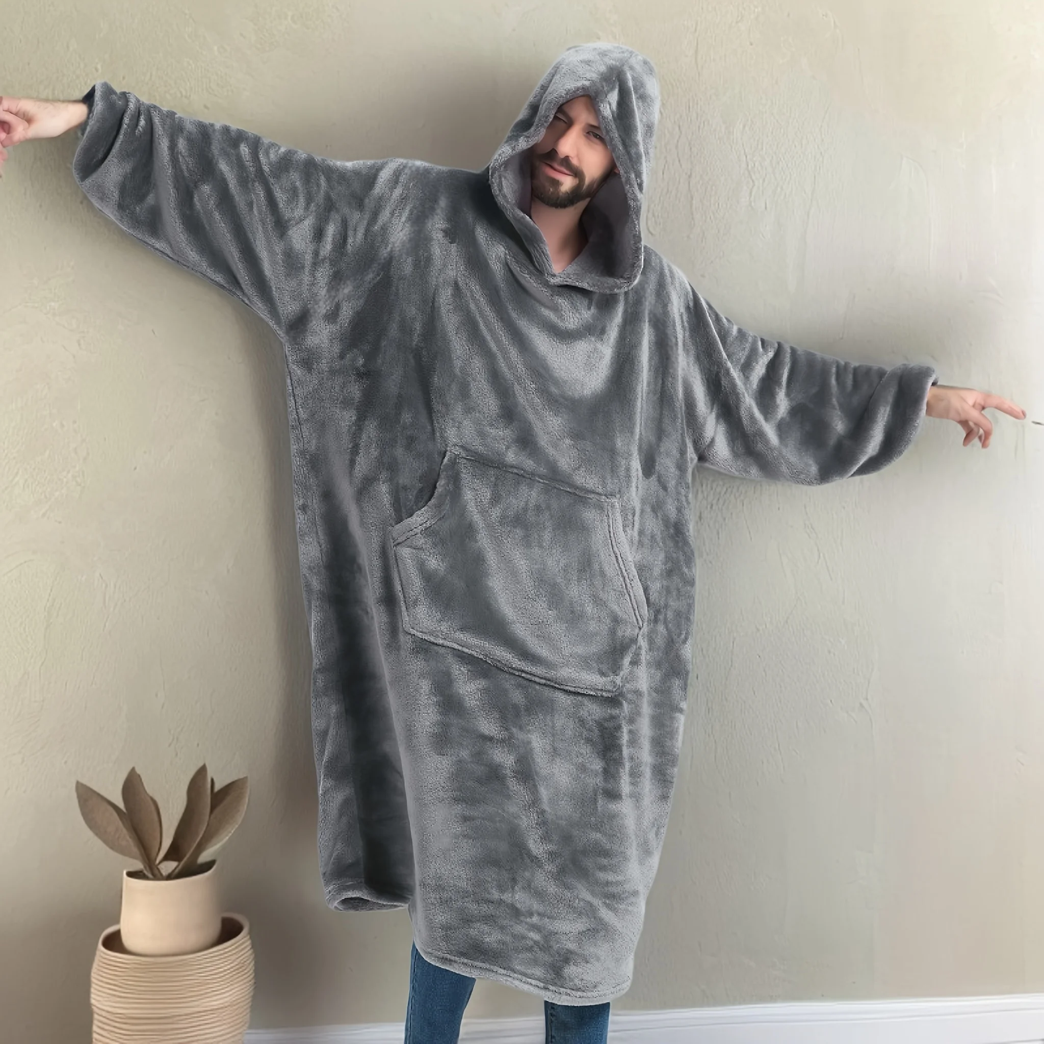 

Cozy Oversized Hooded Blanket with Extra Large Pockets - Super Soft Double-Sided Flannel, Machine Washable Wearable Blanket