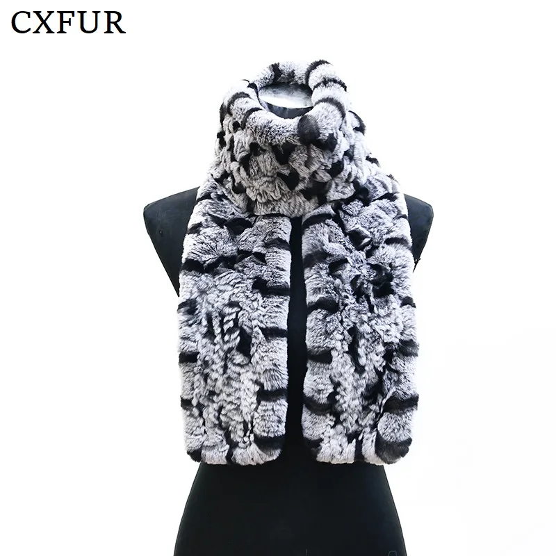 Furry Thick Warm Hand Knitted Genuine Rex Rabbit Fur Long Scarf CX-S-217A