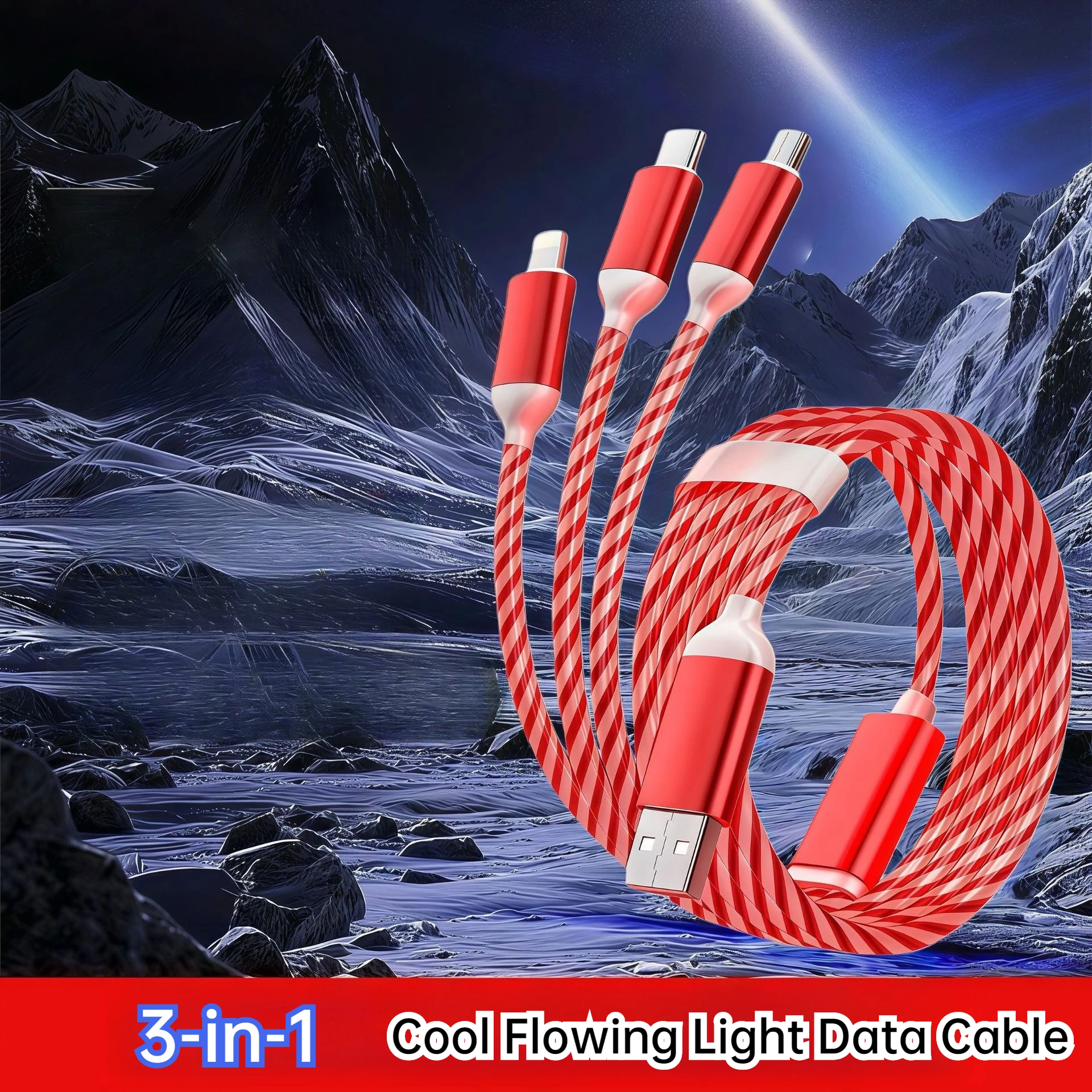 3 في 1 LED تدفق كابل شحن سريع 1.2 متر مايكرو USB نوع C آيفون 12 13 14 آي باد سامسونج جالاكسي هواوي بورا 70/شاومي شاحن