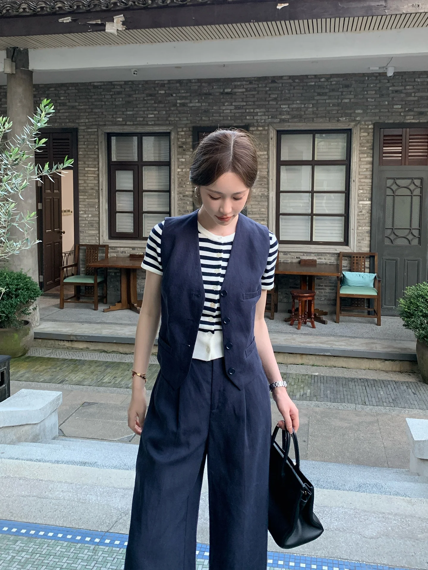 

Spring New Sle ort Svel V-ne Blue Jaet Women's Vest Outerwear Commute Sle Faion Ladies' Clothing