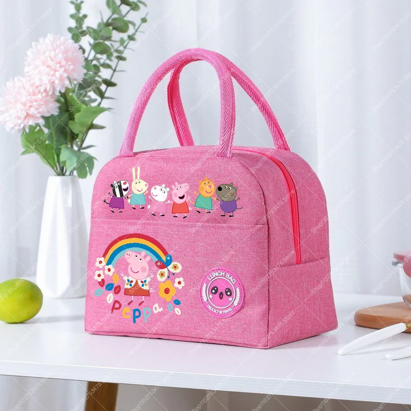 Girl Anime Cute Lunch Tote Cartoon Peppa Pigs Zip Handbag Casual Food Insulation Bag Fashion Printed Storage Pouch Gifts 2026 - view 2