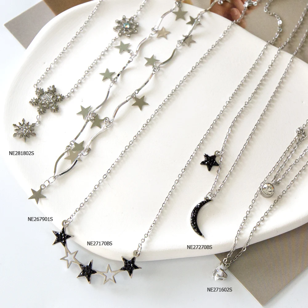 LUXUKISSKIDS 2022 New Trendy Women Zirco Butterfly Jewelry Moon Star Rhinestone Charms Necklace Double Collars For Fairy Girls