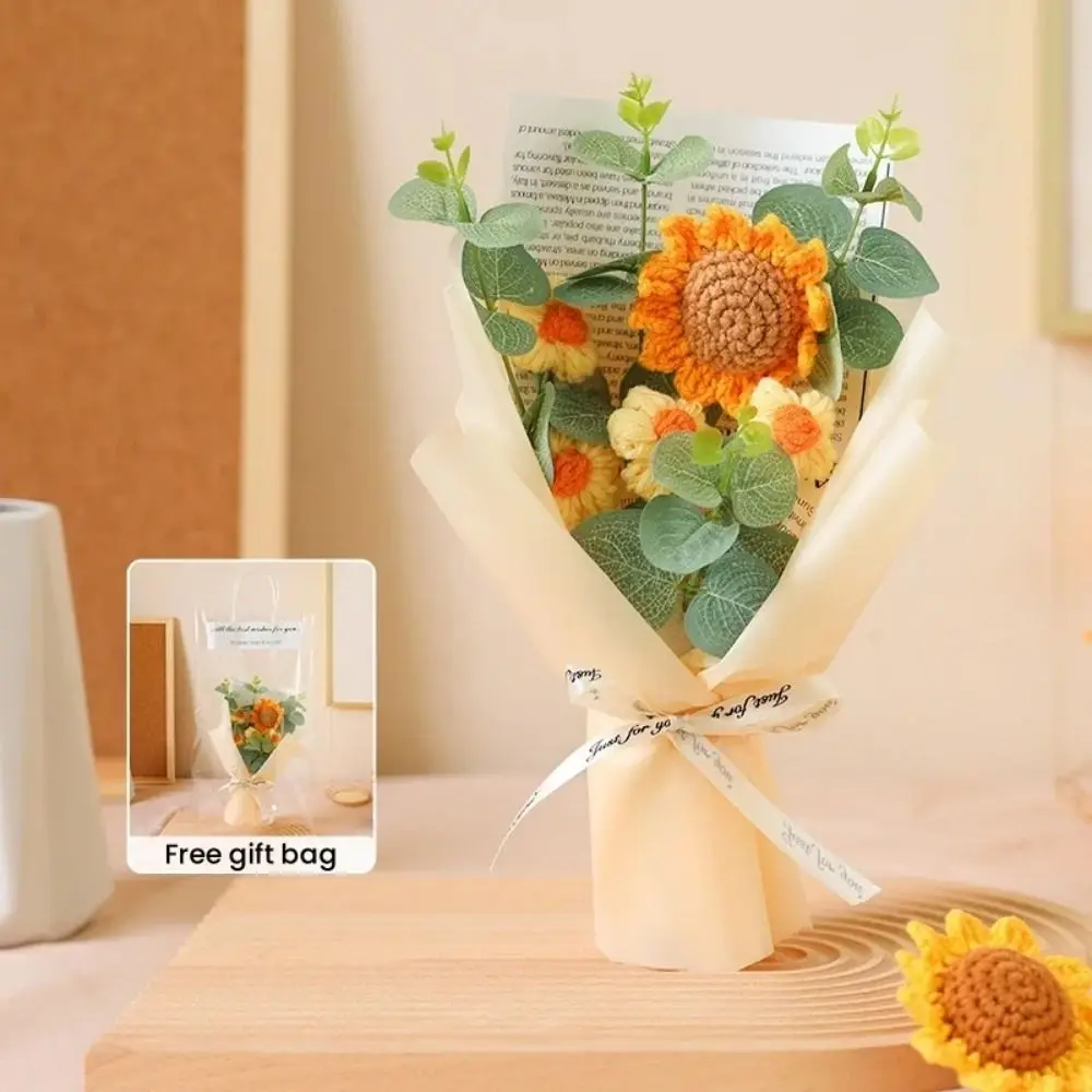 باقة الديكور عباد الشمس باقة DIY الكرتون محبوك متماسكة عباد الشمس باقة قطيفة جميلة أنيقة