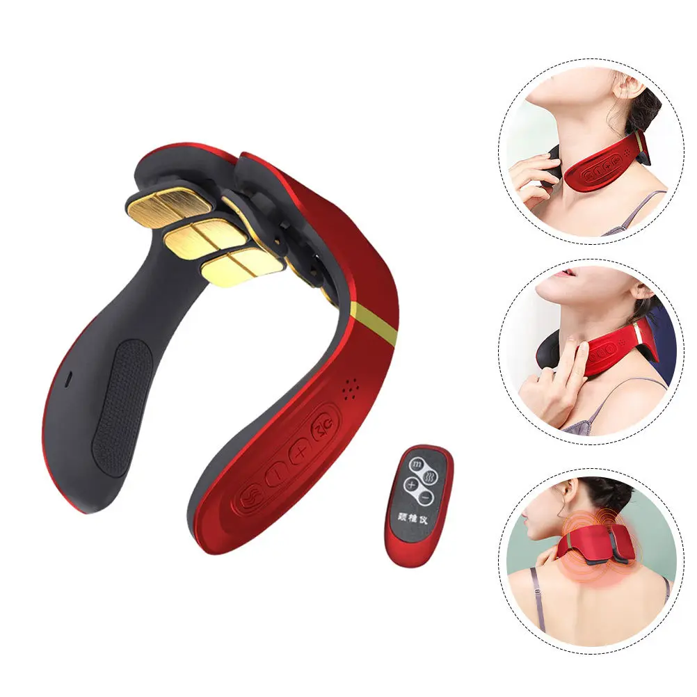

1 комплект красного портативного массажера для шеи U-образного электрического устройства для облегчения боли в шейном відділе позвоночника, импульсный терапевтический массажер для домашнего использования