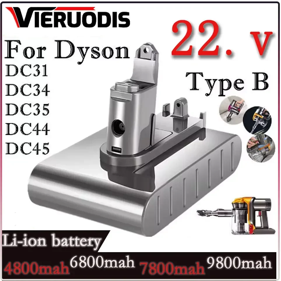 22.2V4.8/6.8/7.8/9.8Ah ( Only Fit Type B ) Li-ion Vacuum Battery for Dyson DC35, DC45 DC31, DC34, DC44, DC31 Anima