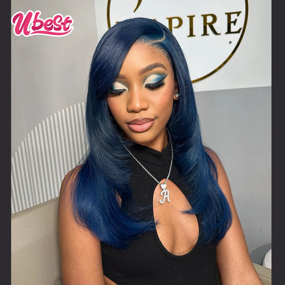 Dark Blue Colored 13X6 13X4 Body Wave Transparent Lace Front Wig 100％ Human Hair 200％ Density Brazilian Hair Lace Front Wigs