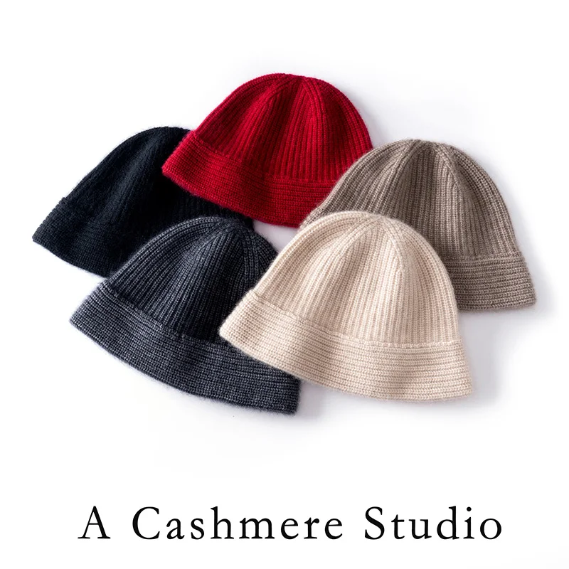 New Knitted 100% Cashmere Fisherman's Hat Women's Autumn and Winter Bucket Hat Fashionable Warm Pot Hat Versatile Korean Version