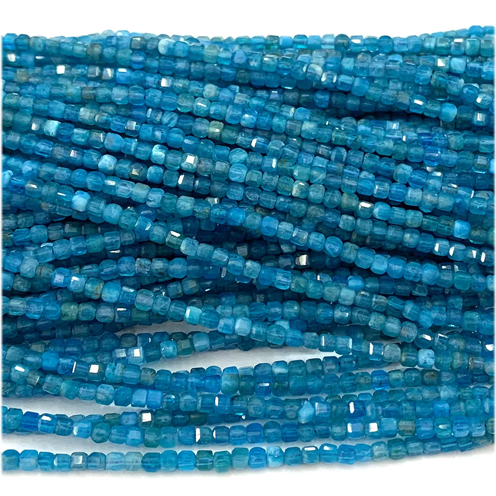 Veemake Blue Apatite Edge Cube Faceted Beads For Jewelry Making Natural Stones Gemstones DIY Necklace Bracelets Earrings Pendant