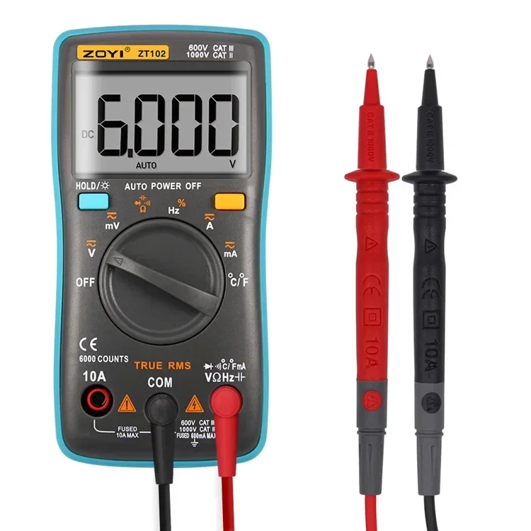 Imagem -06 - Zoyi Zt102 Multímetro Digital 6000 Contagens ac dc Tensão Atual Tester Voltímetro Amperímetro Ohm Medidor de Frequência de Resistência do Diodo
